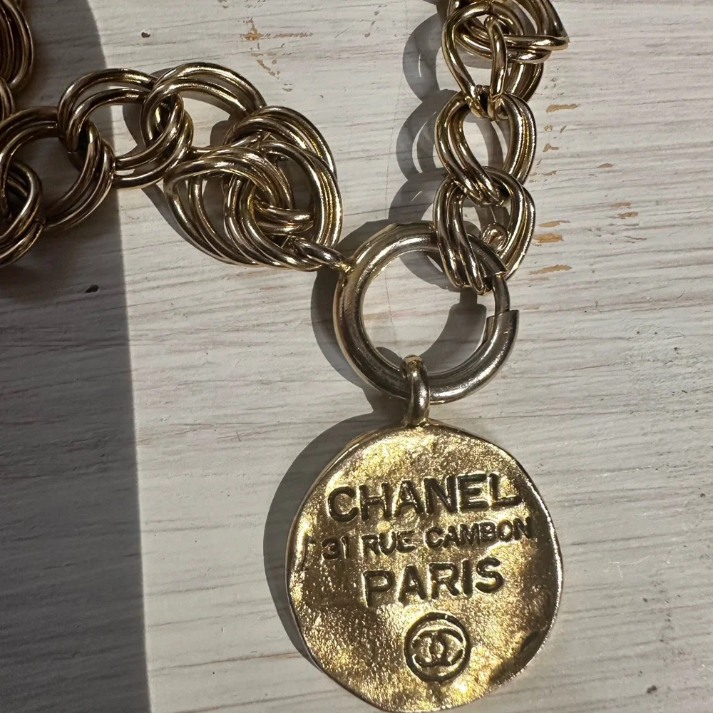 CHANEL Gold Chain Necklace with Paris Pendant